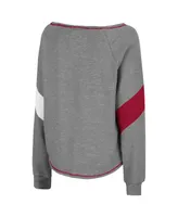 Women's Colosseum Heather Gray Oklahoma Sooners Amped Chevron Stripe Raglan Boat Neck Pullover Sweatshirt