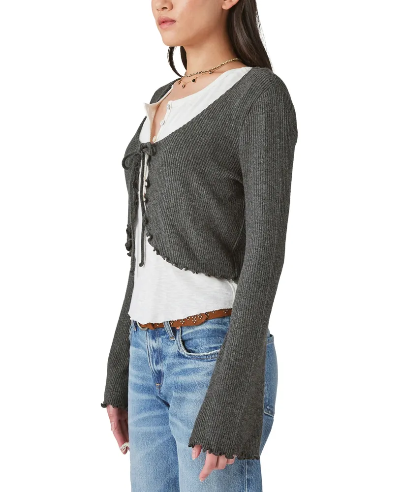Lucky Brand Women's Cloud Ribbed Tie-Front Cardigan