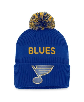 Men's Fanatics Royal, Yellow St. Louis Blues 2022 Nhl Draft Authentic Pro Cuffed Knit Hat with Pom