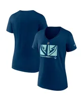 Women's Fanatics Deep Sea Blue Seattle Kraken Authentic Pro Core Collection Secondary Logo V-Neck T-shirt