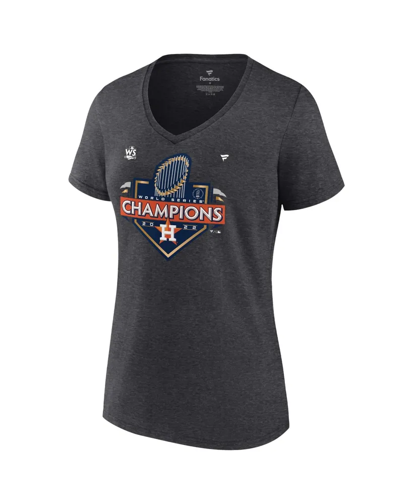 Women's Fanatics Heather Charcoal Houston Astros 2022 World Series Champions Locker Room Short Sleeve V-Neck T-shirt