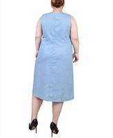 Ny Collection Plus Size Sleeveless Chambray Dress with Hardware