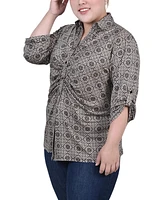 Ny Collection Plus 3/4 Roll Tab Rouched-Front Top