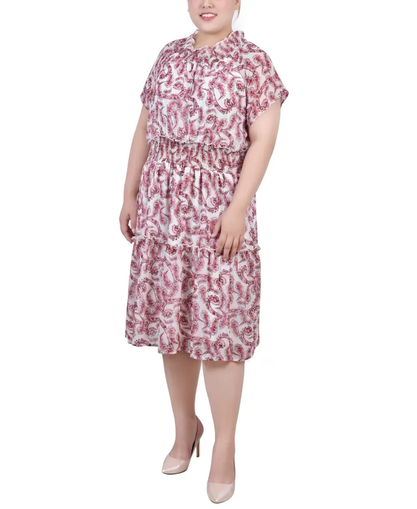 Ny Collection Plus Short Sleeve Smocked Waist Dress