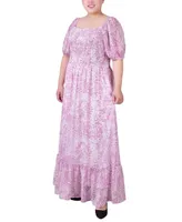 Ny Collection Plus Size Short Sleeve Smocked Maxi Dress