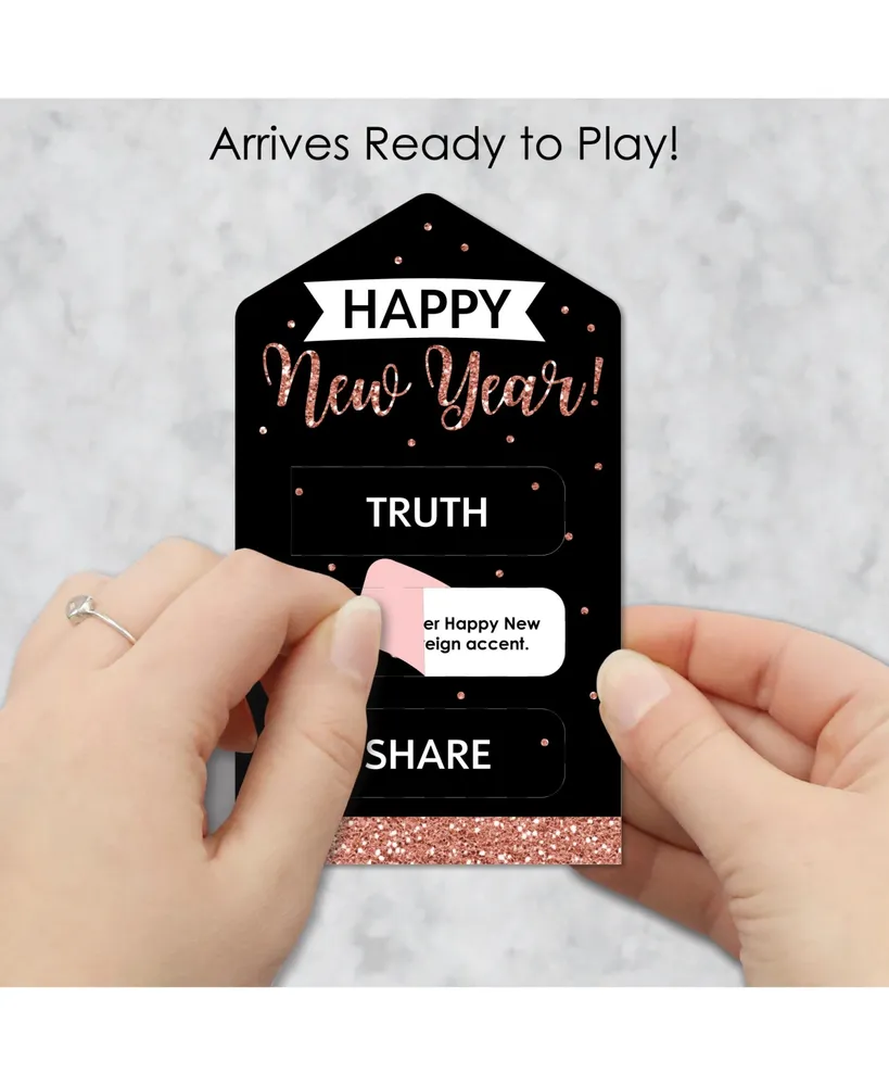 Rose Gold Happy New Year Party Game Cards Truth, Dare, Share Pull Tabs 12 Ct