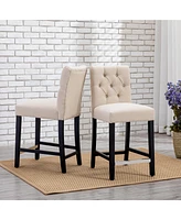 WestinTrends Linen Fabric Tufted Counter Stool (Set of 2)