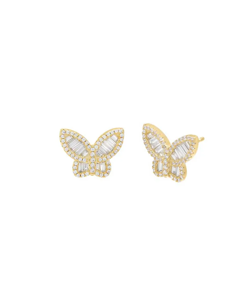 by Adina Eden Pave Baguette Butterfly Stud Earrings - Gold