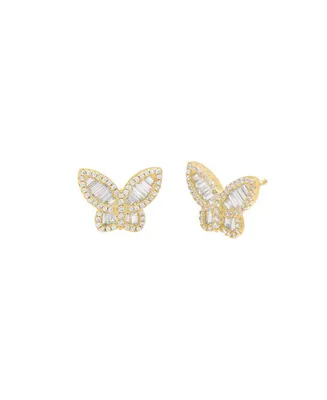 by Adina Eden Pave Baguette Butterfly Stud Earrings - Gold