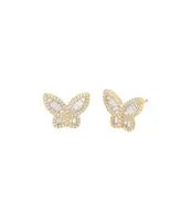 by Adina Eden Pave Baguette Butterfly Stud Earrings - Gold