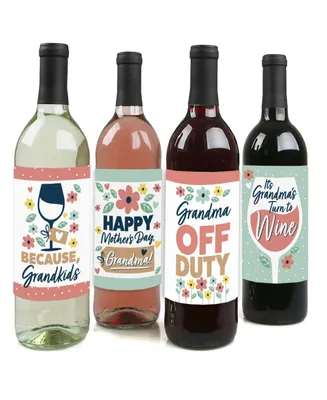 Grandma, Happy Mother's Day - Grandmother Decor Wine Bottle Label Stickers 4 Ct