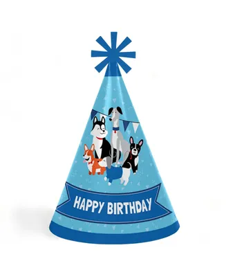 Pawty Like a Puppy - Cone Happy Birthday Party Hats - Set of 8 (Standard Size)