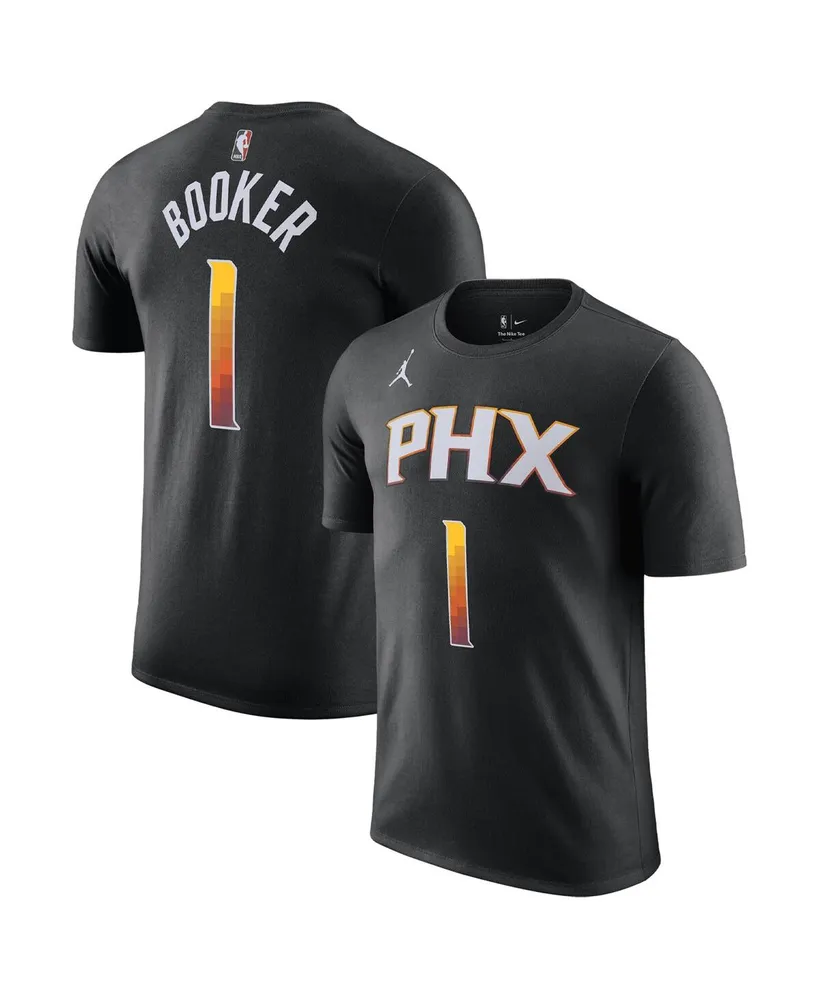 Men's Jordan Devin Booker Black Phoenix Suns 2022/23 Statement Edition Name and Number T-shirt