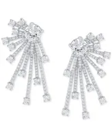 Cubic Zirconia Sunburst Drop Earrings in Sterling Silver