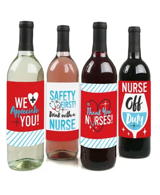 Thank You Nurses - Nurse Appreciation Week Decor Wine Bottle Label Stickers 4 Ct