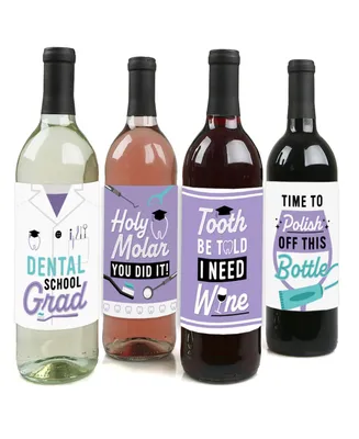 Dental School Grad Party Decorations - Wine Bottle Label Stickers - Set of 4