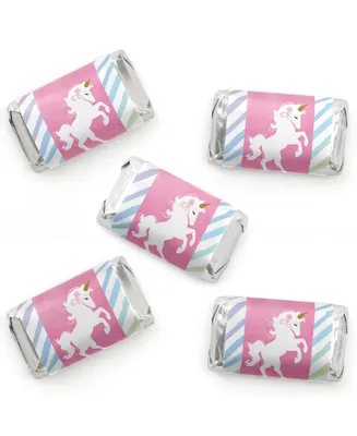 Rainbow Unicorn - Mini Candy Bar Wrapper Stickers - Party Favors - 40 Ct