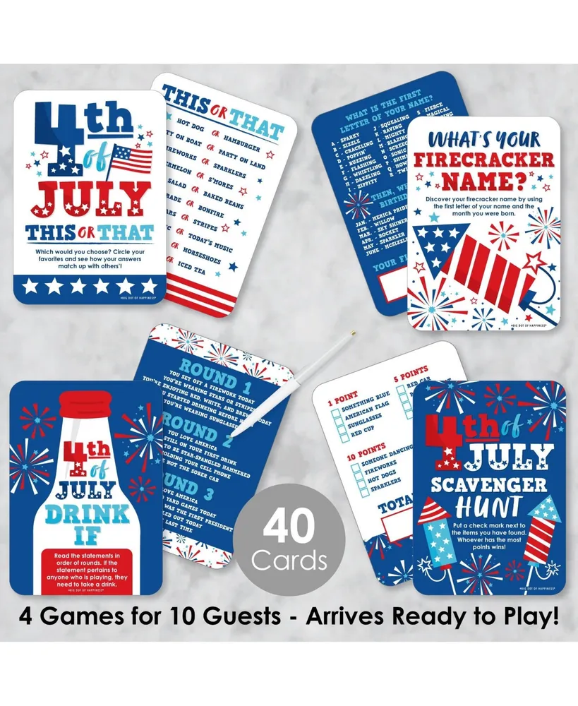 Firecracker 4th of July - 4 Party Games - 10 Cards Each - Gamerific Bundle