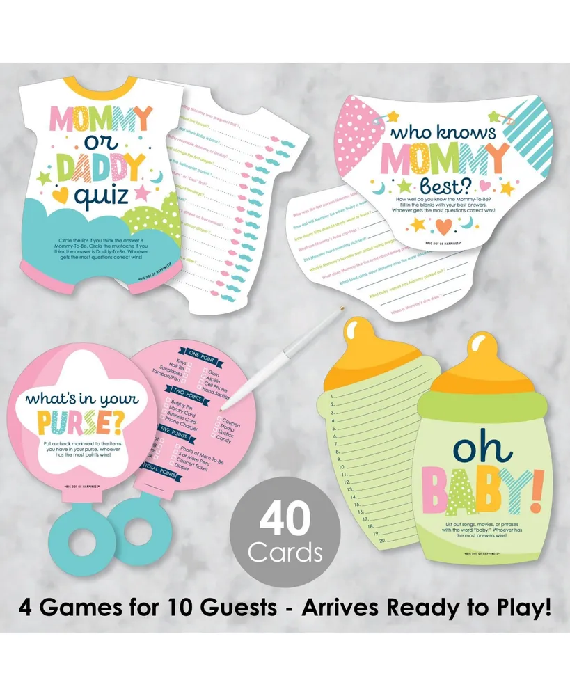 Colorful Baby Shower - 4 Baby Shower Games - 10 Cards Each - Gamerific Bundle