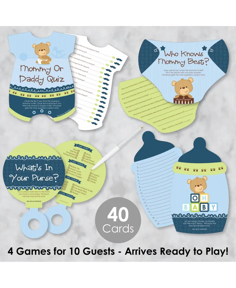 Baby Boy Teddy Bear - 4 Baby Shower Games - 10 Cards Each - Gamerific Bundle