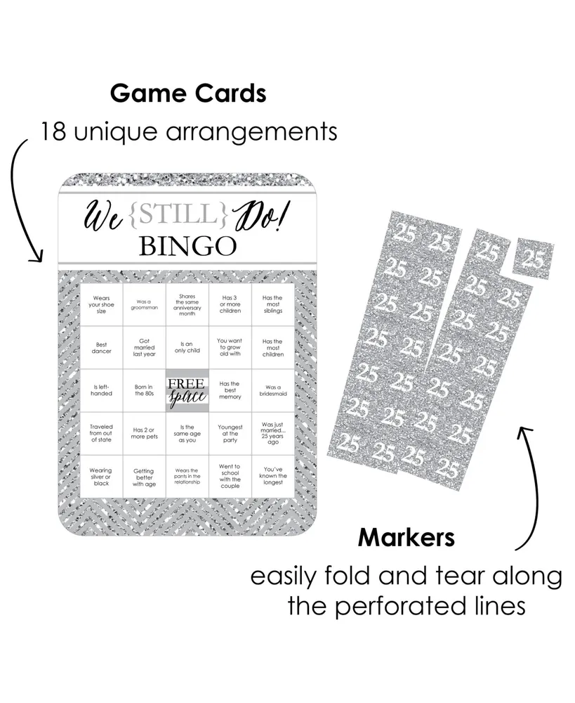 We Still Do - 25th Wedding Anniversary - Find the Guest Party Bingo Game - 18 Ct