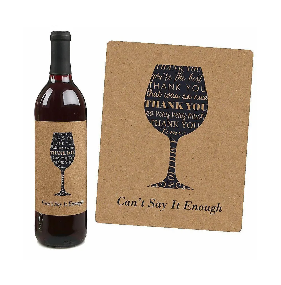 Thank You - Thank You Gift for Women and Men - Wine Bottle Label Stickers - 4 Ct