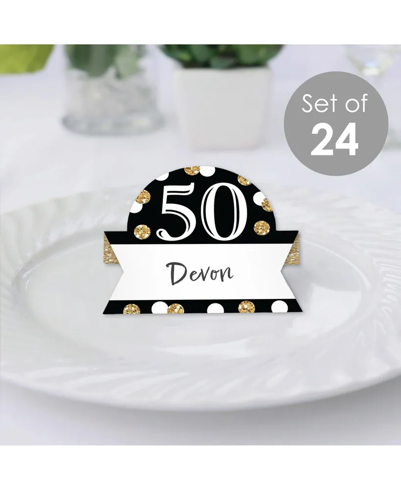 Adult 50th Birthday - Gold Party - Table Setting Name Place Cards - 24 Ct