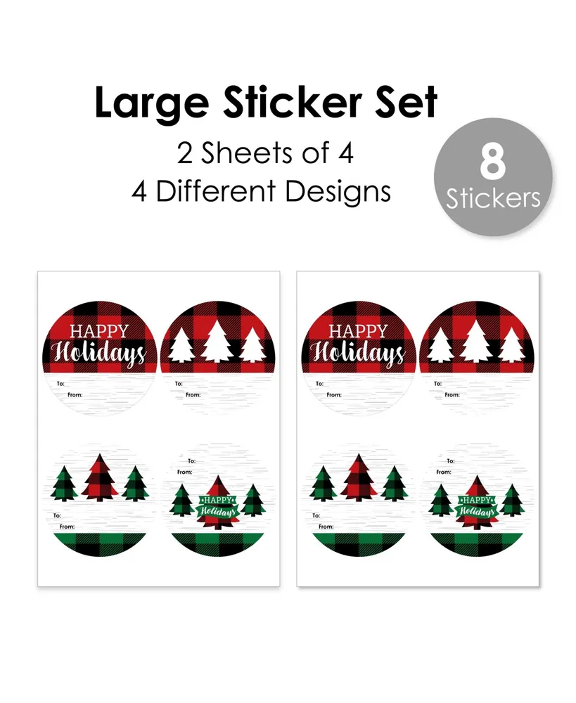 Holiday Plaid Trees Christmas Party To & From Gift Tags Large Stickers 8 Ct