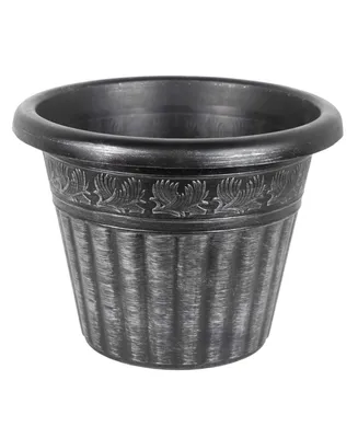 Garden Elements Outdoor Dragon Banded Plastic Planter Silver 13 Inches