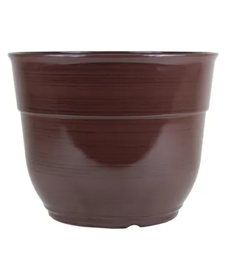 Garden Elements Glazed Brushed Happy Large Plastic Planter Dark 15 Inch