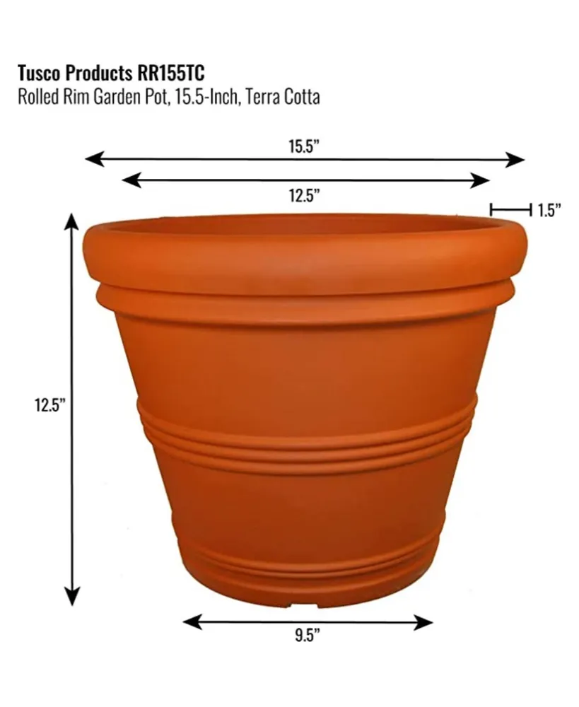 Tusco Products RR155 Rolled Rim Round Planter Terra Cotta 15.5 x 12.5in