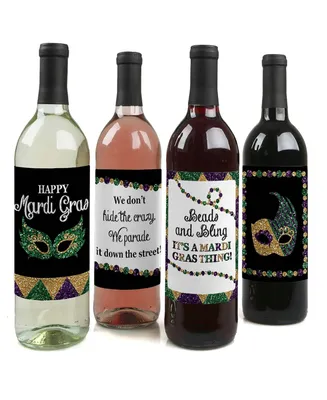 Mardi Gras - Masquerade Party Decor - Wine Bottle Label Stickers - 4 Ct