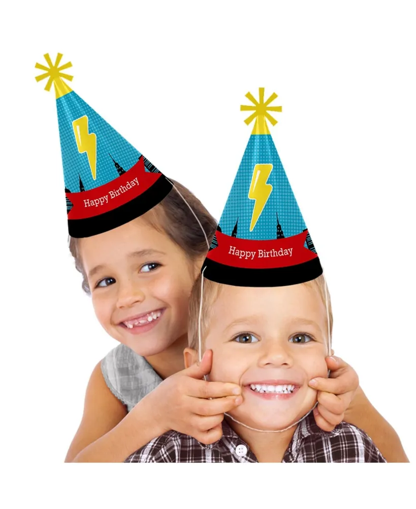 Bam Superhero - Cone Happy Birthday Party Hats - Set of 8 (Standard Size)