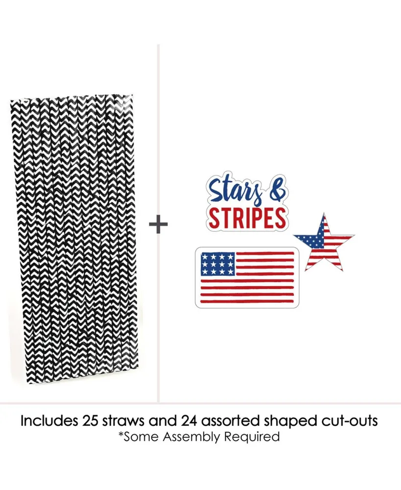 Stars & Stripes - Paper Straw Decor - Usa Patriotic Striped Decor Straws - 24 Ct