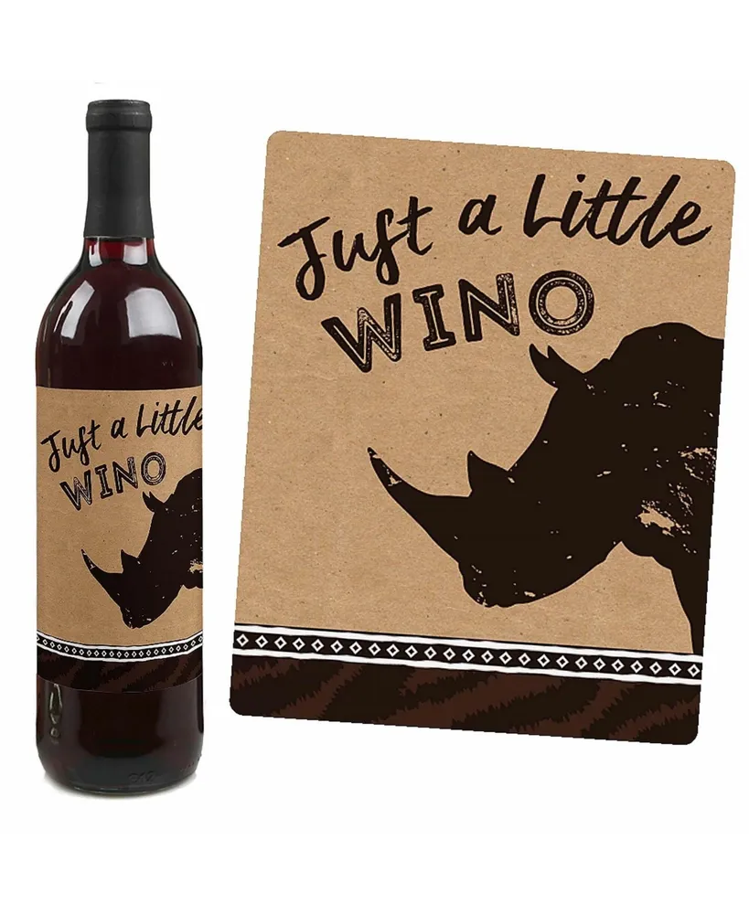 Wild Safari - Jungle Adventure Party Decor - Wine Bottle Label Stickers - 4 Ct