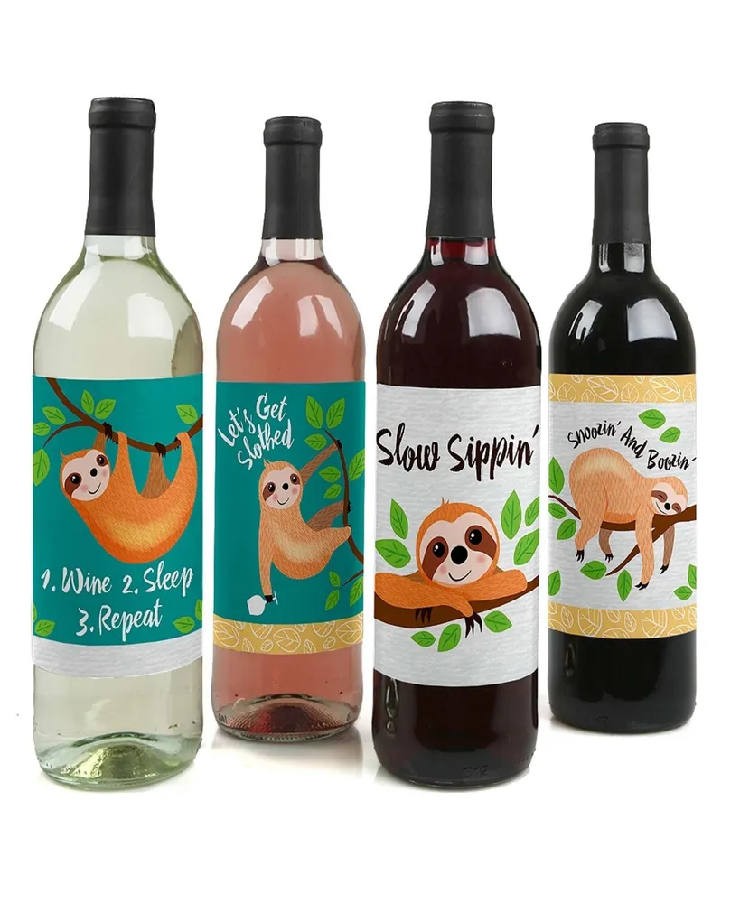 Big Dot Of Happiness Let's Hang - Sloth - Party Decor - Wine Bottle Label  Stickers - 4 Ct