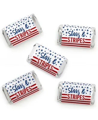 Stars & Stripes - Mini Candy Bar Wrapper Stickers - Patriotic Party Favors 40 Ct