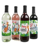 Jungle Party Animals - Safari Animal Party Decor Wine Bottle Label Stickers 4 Ct - Assorted Pre