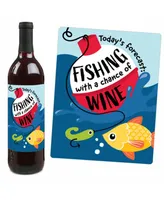 Let's Go Fishing - Fish Party Decor - Wine Bottle Label Stickers - 4 Ct
