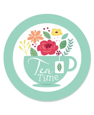 Floral Let's Par-Tea - Garden Tea Party Circle Sticker Labels - 24 Count