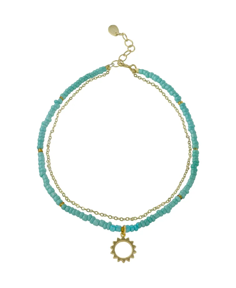 Giani Bernini Fine Aqua Seed Beads Ankle Bracelet in Fine 18K Gold Plated Over Sterling Silver