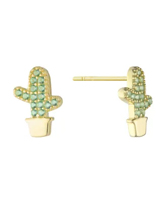 Giani Bernini Green Nano Stones (0.42 ct.t.w) Cactus Stud Earrings in 18K Gold Plated over Sterling Silver