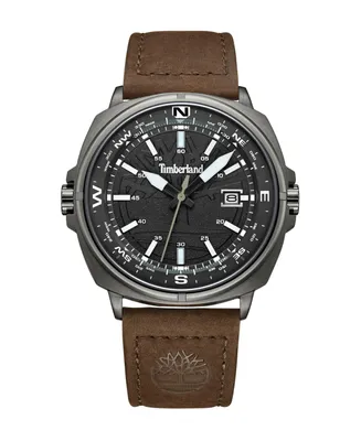Timberland Men's Williston Three Date Hand Brown Genuine Leather Strap Watch, 44mm