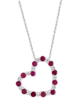 Effy Sapphire & Diamond (1/20 ct. t.w.) Open Heart 18" Pendant Necklace in Sterling Silver (Also available in Ruby and Emerald)