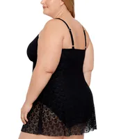 Swim Solutions Plus Tummy Control Flyaway Lace Swimdress, Created for Macy's