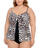 Swim Solutions Plus Size Knotted Flyaway Fauxkini One-Piece Swimsuit, Created for Macy's