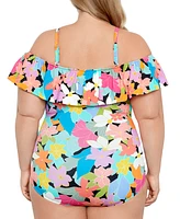 Swim Solutions Plus Tummy Control Off-The-Shoulder Ruffled Swimsuit, Created For Macy's