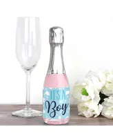 It's a Boy - Mini Wine Bottle Label Stickers - Blue Baby Shower Favor Gift 16 Ct