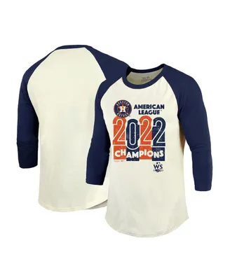 Men's Majestic Threads Cream, Navy Houston Astros 2022 American League Champions Yearbook Tri-Blend 3/4 Raglan Sleeve T-shirt