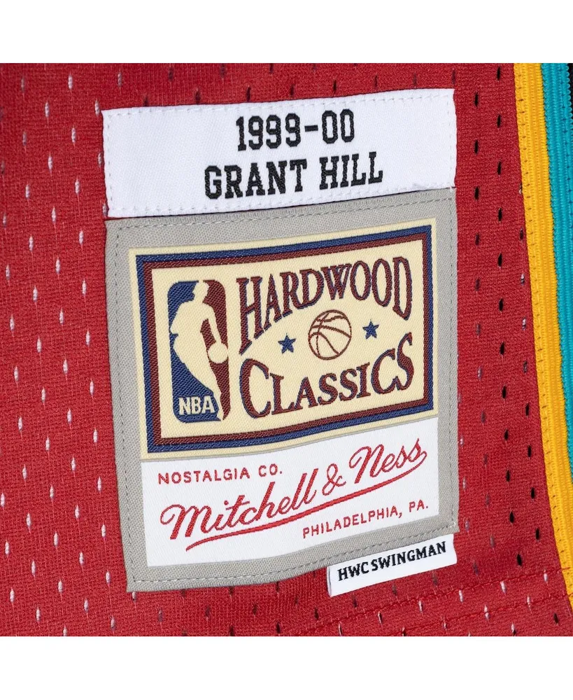 Men's Mitchell & Ness Grant Hill Teal, Red Detroit Pistons Hardwood Classics 1999-00 Split Swingman Jersey